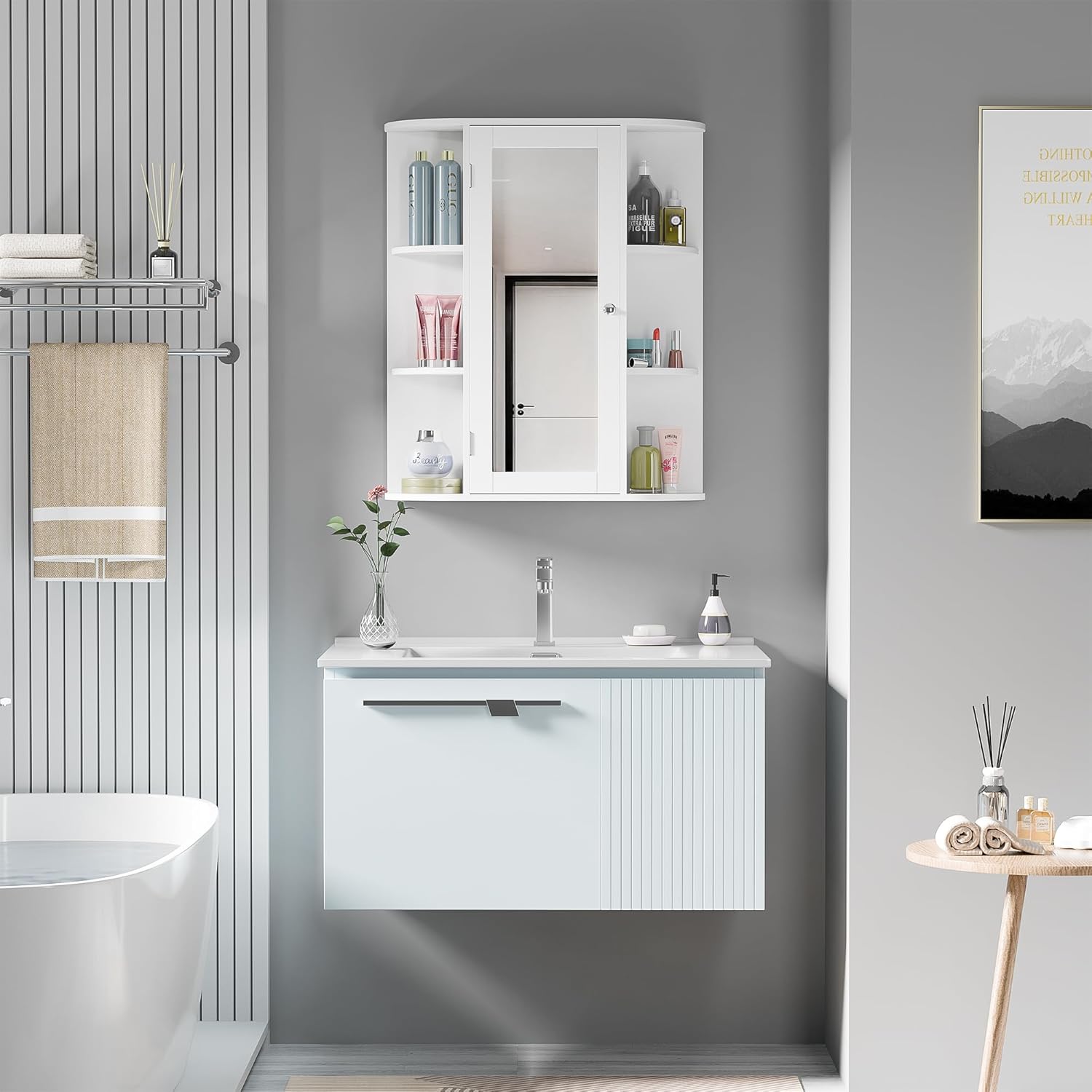 ZENY Bathroom Cabinet with Adjustable Shelves and Mirror