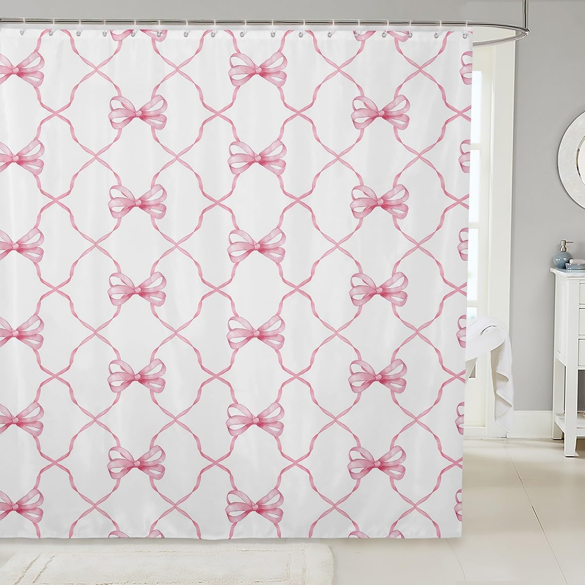 Erosebridal Pink Bow Bath Curtain 72x72 Cute Bowknot Shower Curtain Set