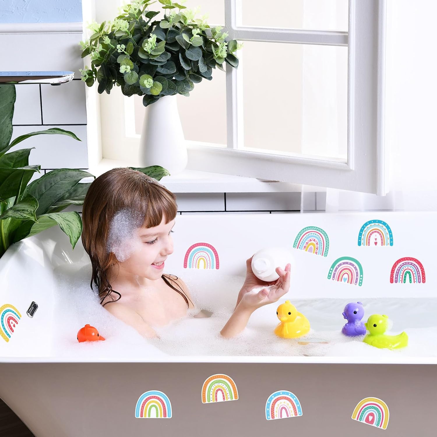 Whaline 20Pcs Boho Rainbow Non Slip Bath Stickers