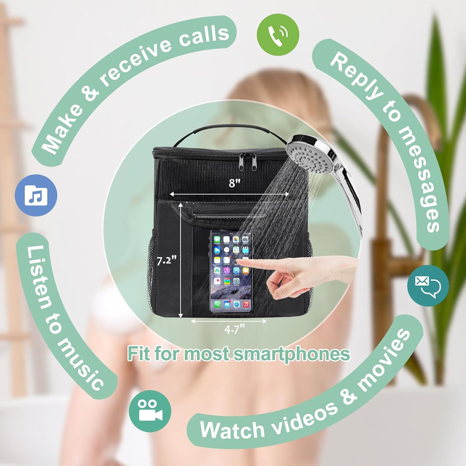 Portable Shower Caddy with Large Capacity and Quick Dry Design Black