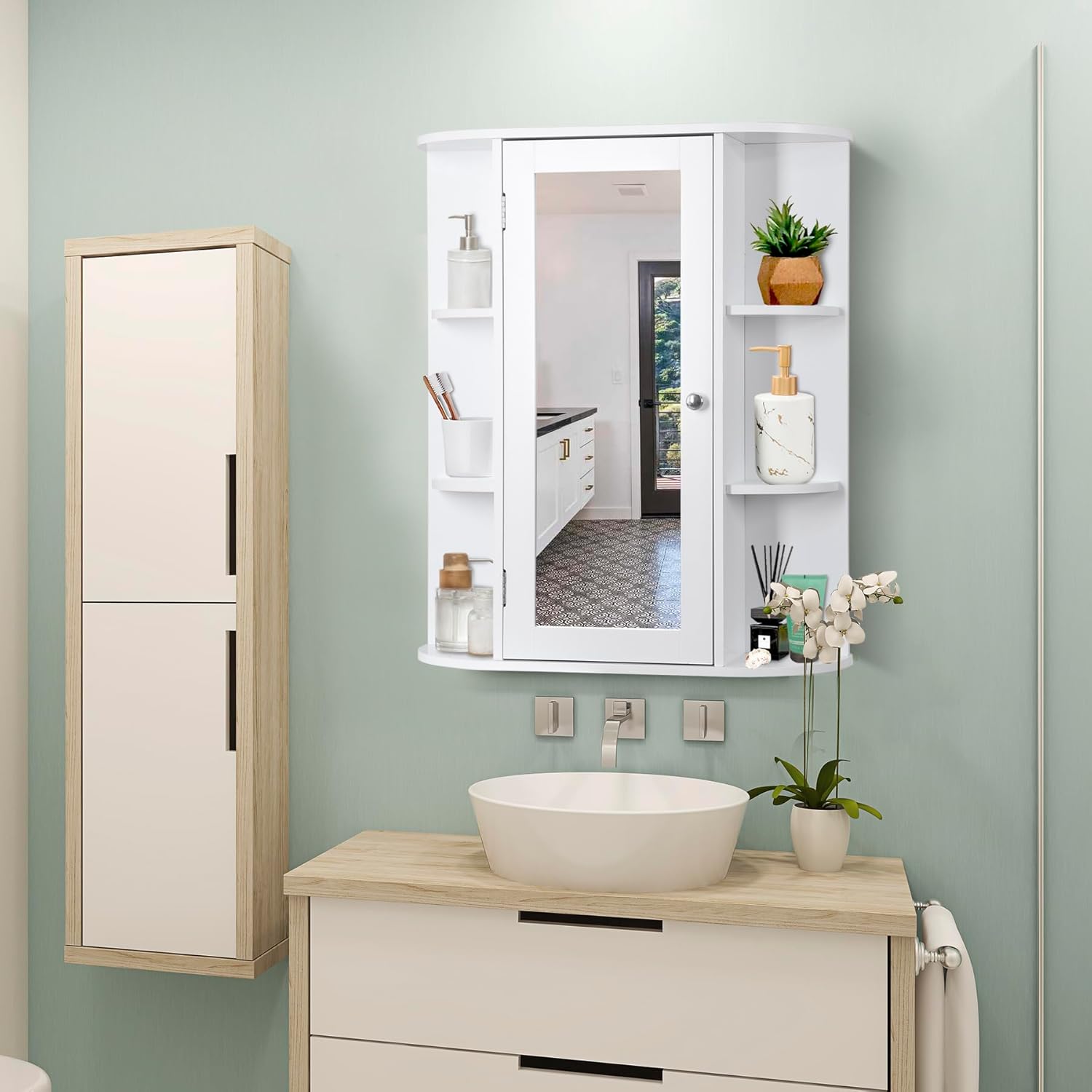 ZENY Bathroom Cabinet with Adjustable Shelves and Mirror