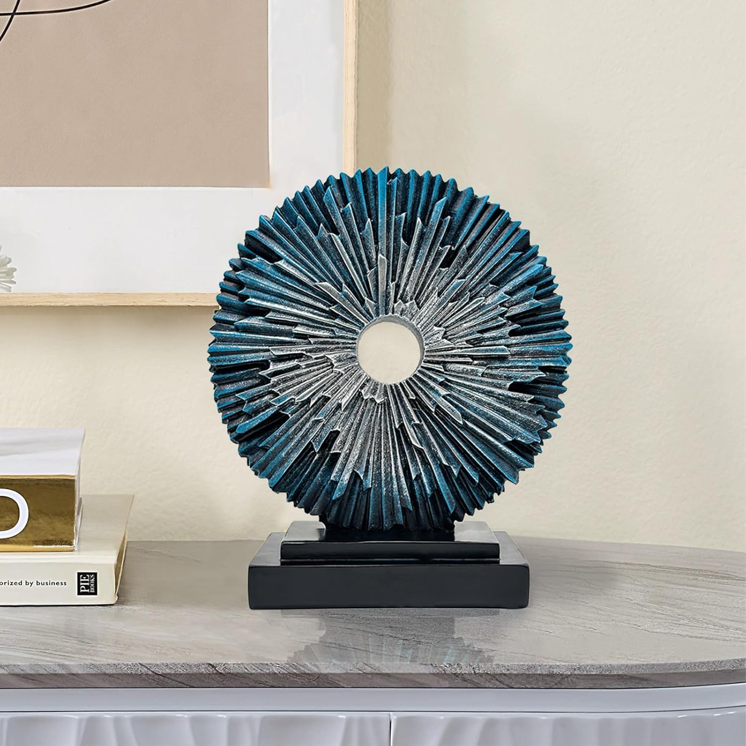 Abstract Blue Silver Modern Sculpture for Home Office Decor