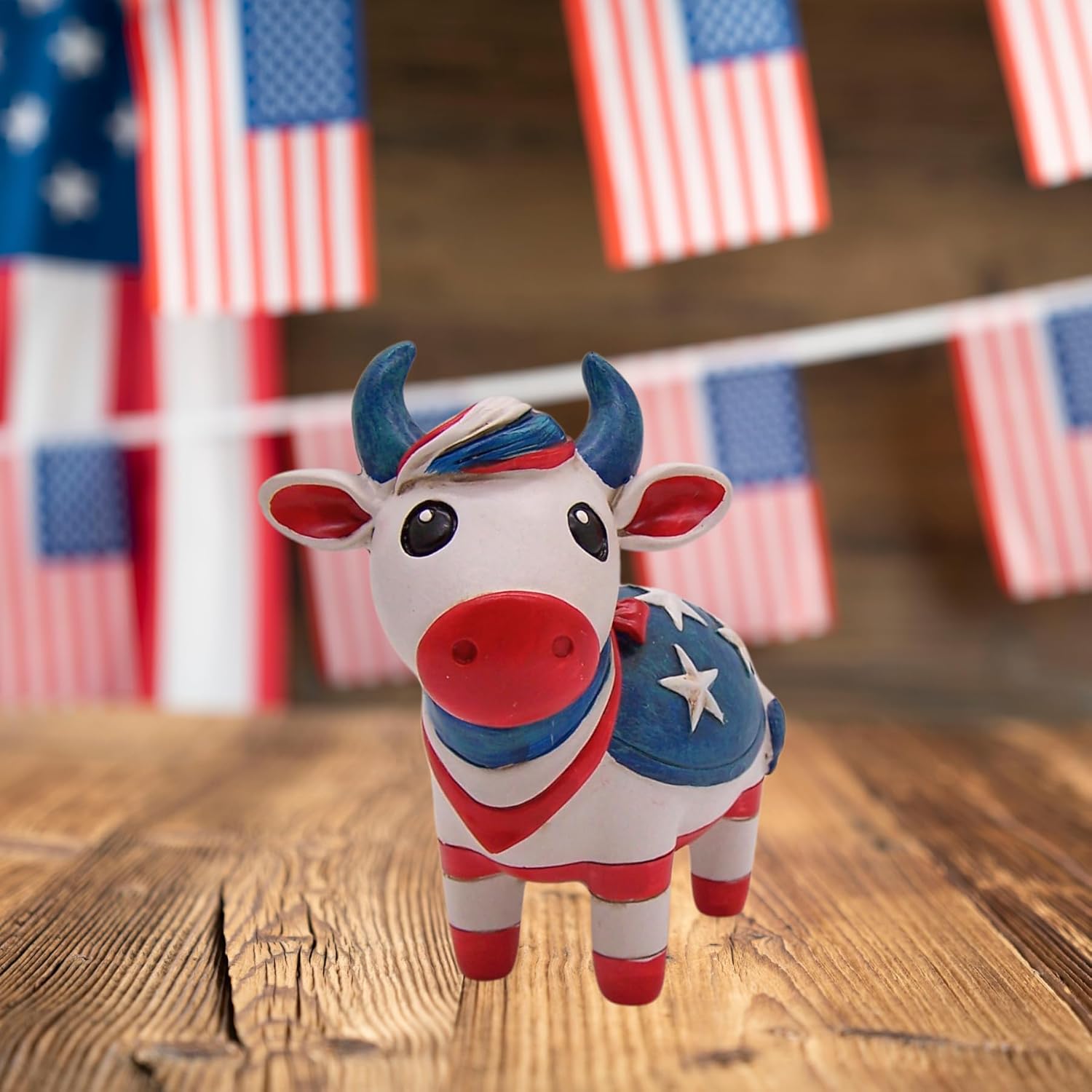Patriotic Cow with Flag Figurine 5-Inch Home Decor