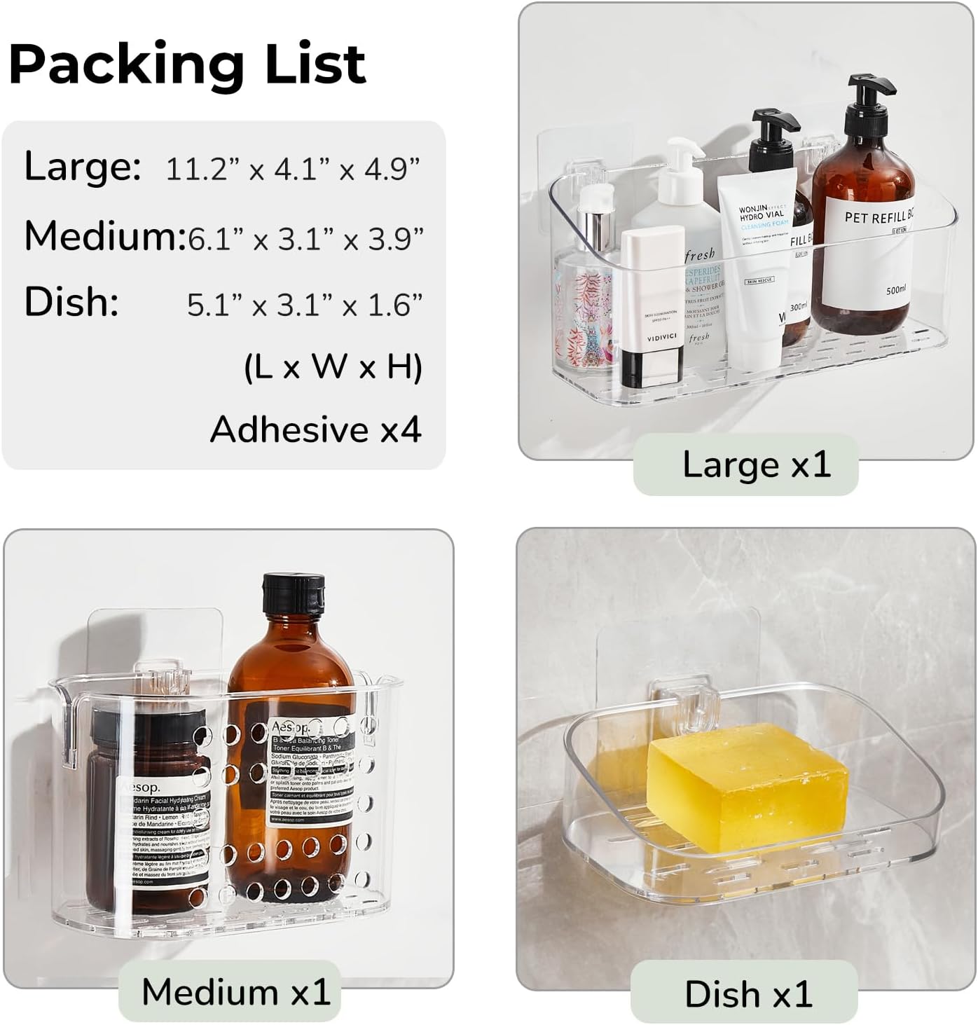 DEEIF Adhesive Suction Cup Shower Caddy 3 Pack