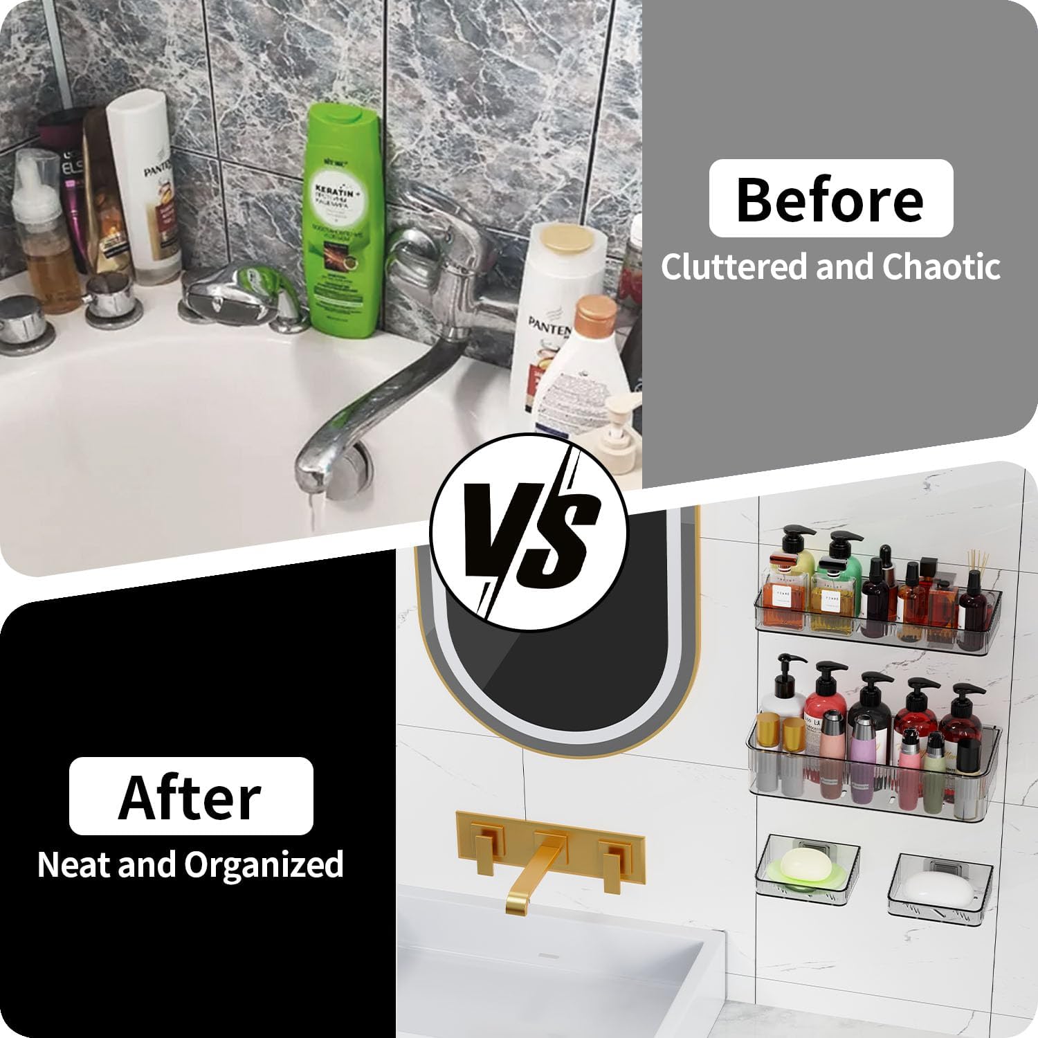 7 Pack Adhesive Shower Caddy Organizer Clear Grey