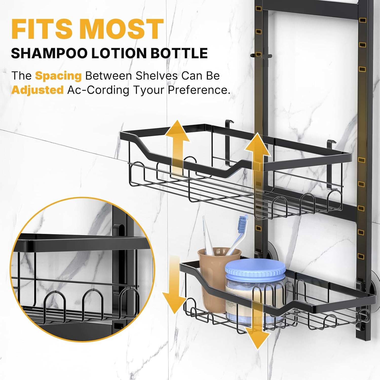 Foldable Shower Caddy - 3 Tier Adjustable No Drilling