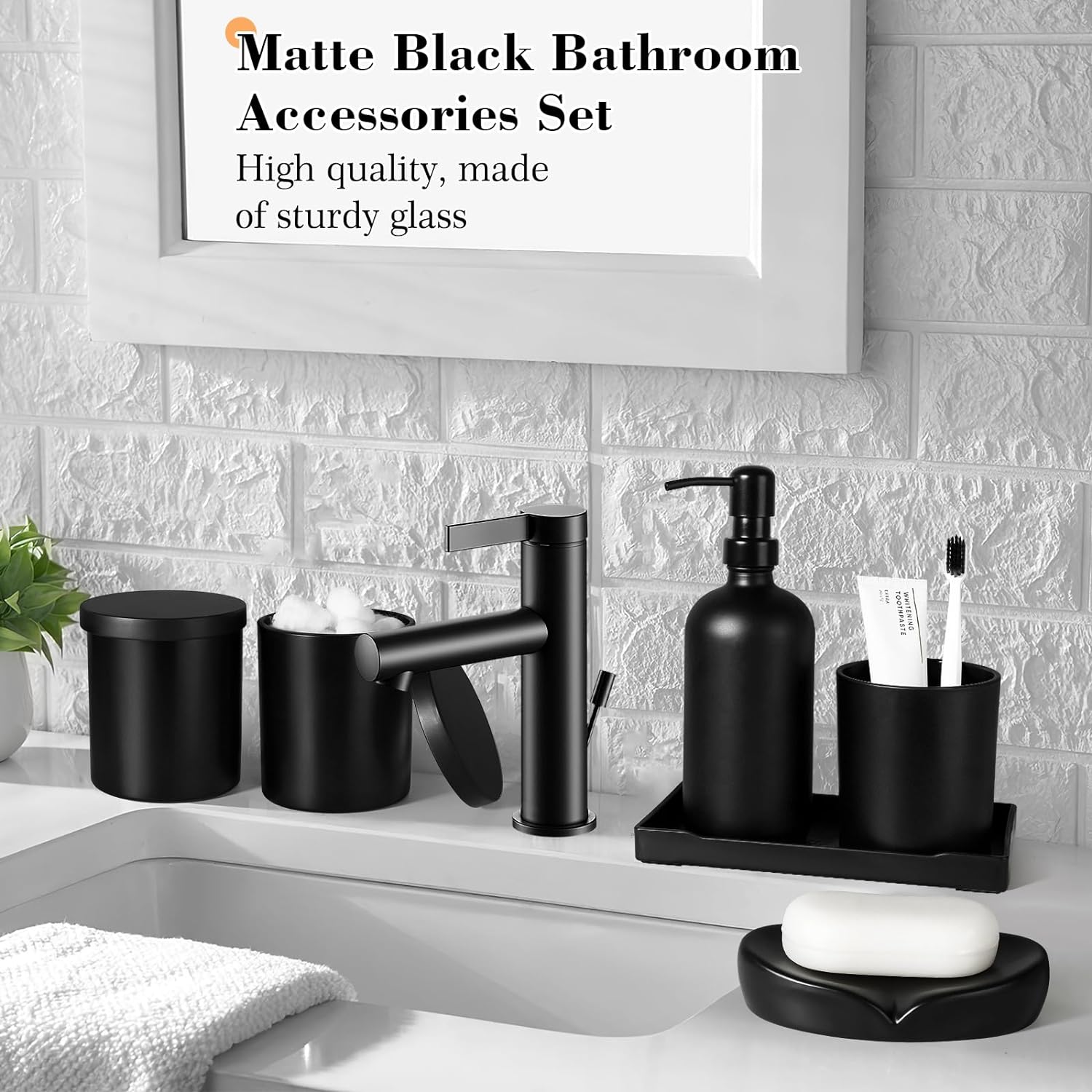 Kasunting 7 Pcs Matte Black Bathroom Accessories Set
