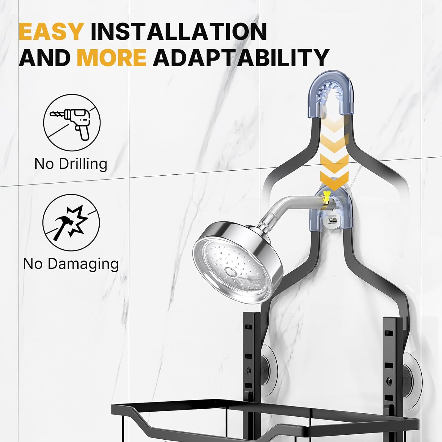 Foldable Shower Caddy - 3 Tier Adjustable No Drilling