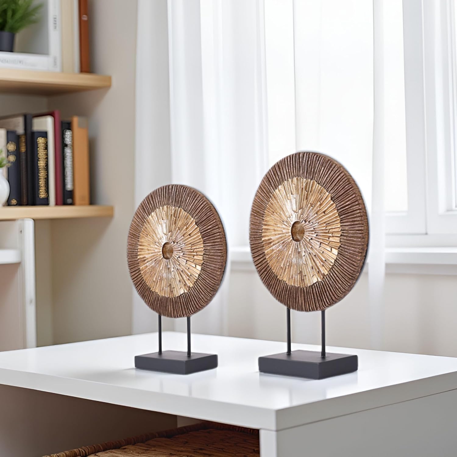XMGZQ Modern Round Wood Statue Cabinet Decor