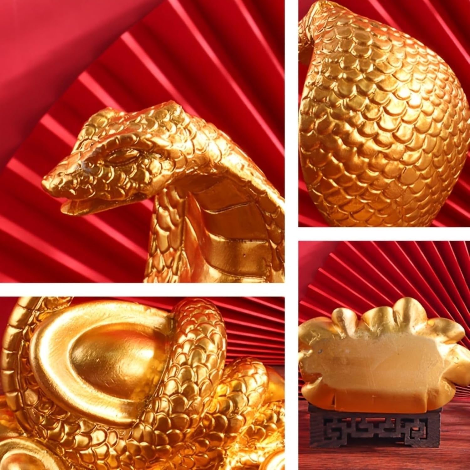 Traditional Golden Snake Figurine Resin Sculpture