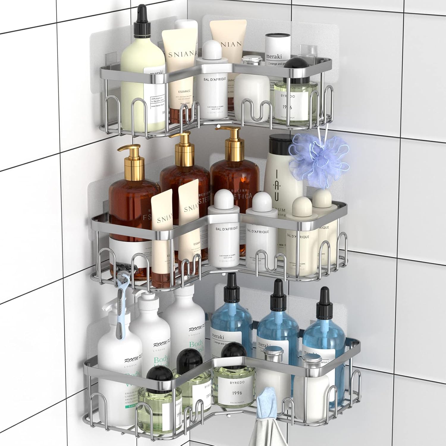 Menbyci 3 Pack Corner Shower Caddy with 18 Hooks