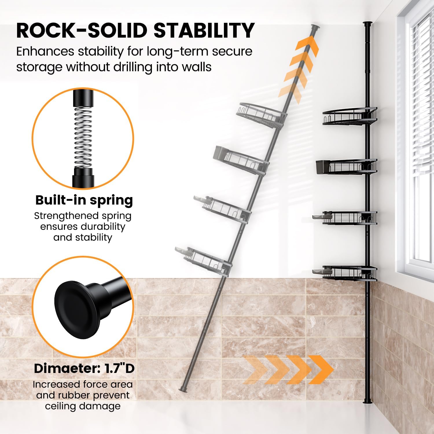 Foukus Tension Pole Shower Caddy Corner Adjustable 4 Tier Organizer