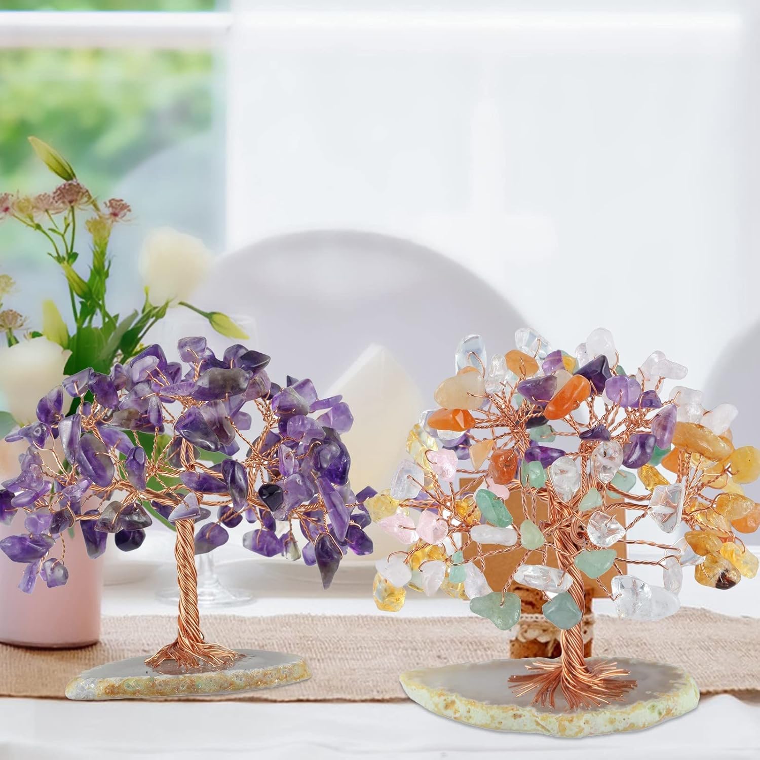 Copper Wire Amethyst Tree Desk Statue Decor