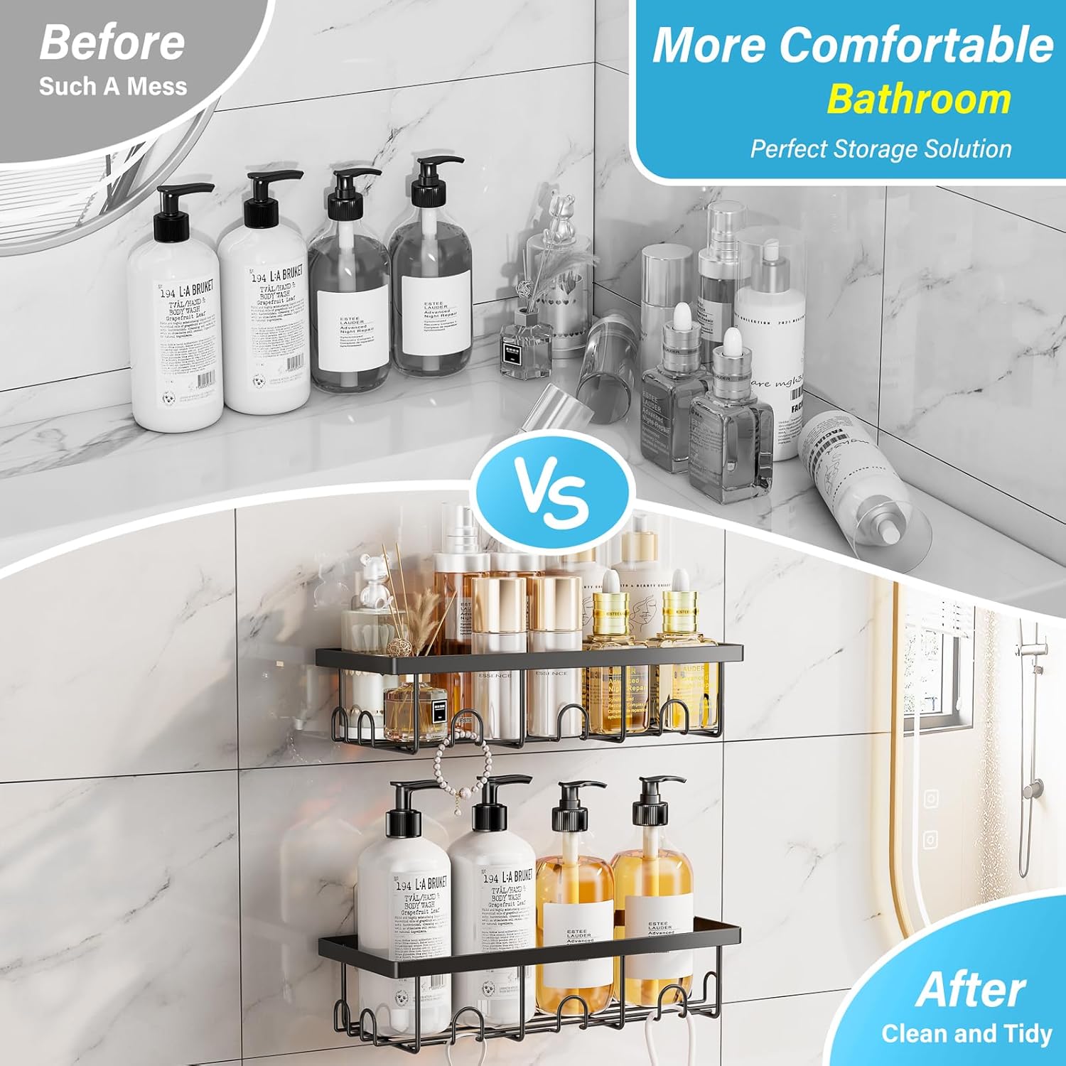Bridgify Shower Shelves 2-Pack Black
