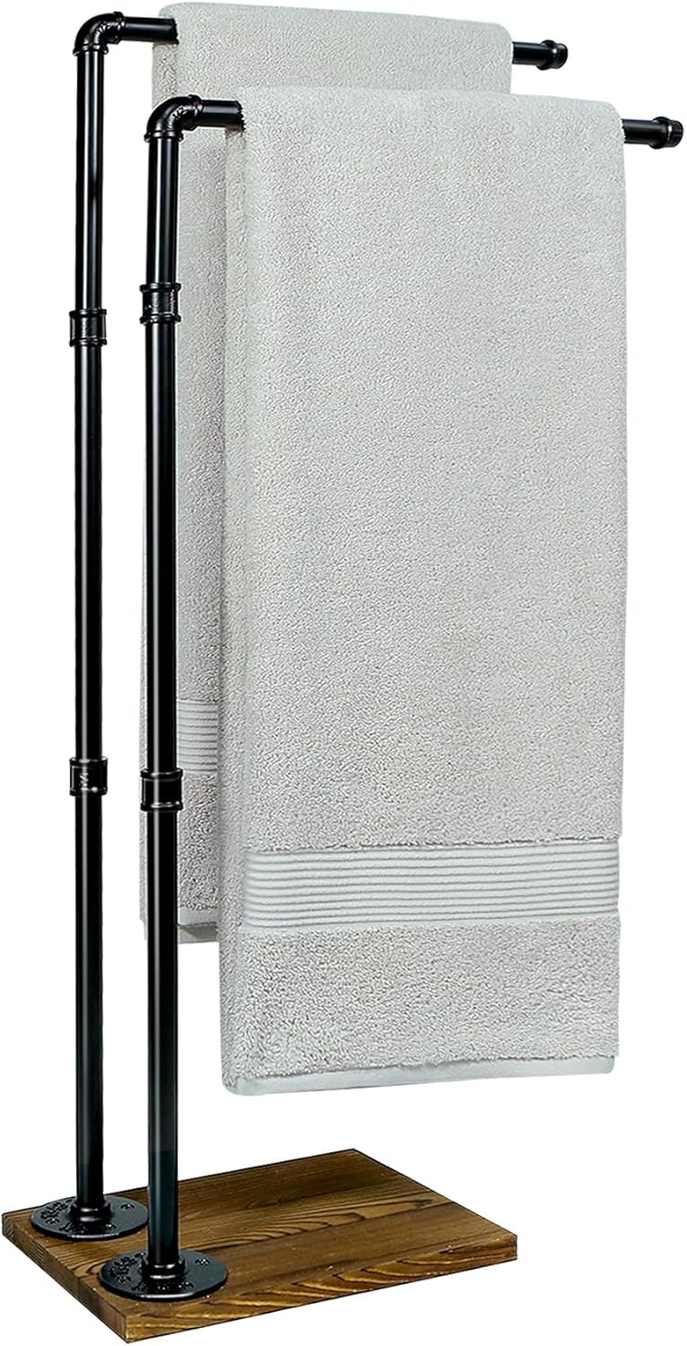 40 Inch 2-Tier Free Standing Towel Rack with Wooden Base