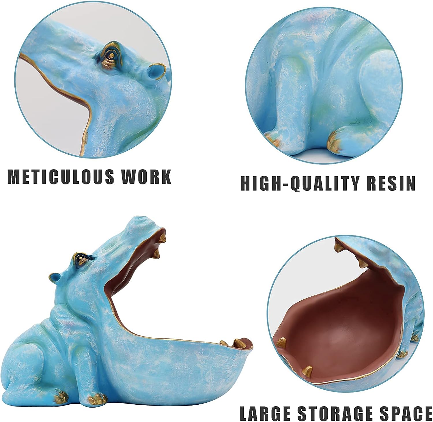 aboxoo Hippo Statue Resin Candy Dish Key Bowl Storage Box