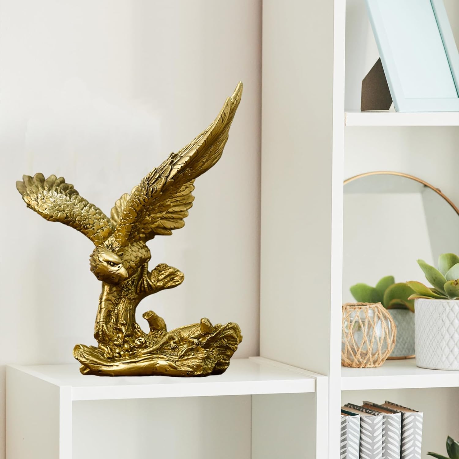 Golden Resin Flying Eagle Statue for Home Office Decor
