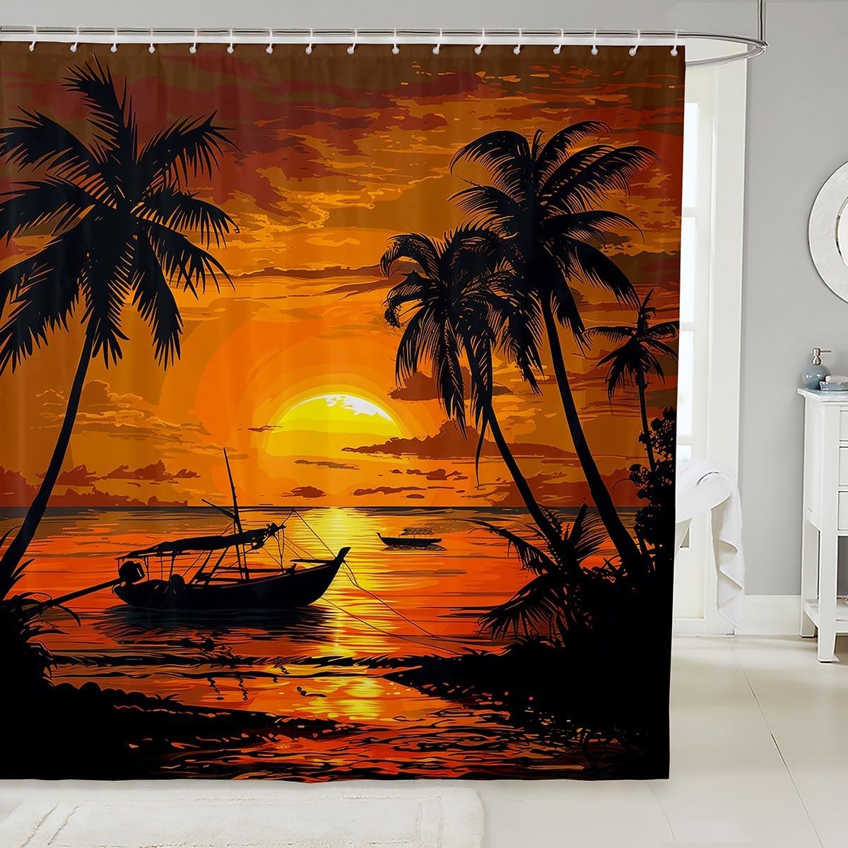 Hawaii Beach Shower Curtain Set with 12 Hooks