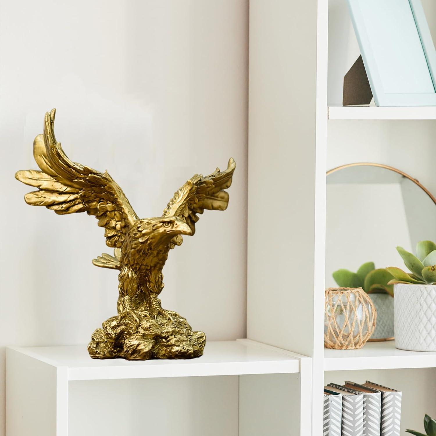 Golden Resin Flying Wild Eagle Statue - Home Office Decor
