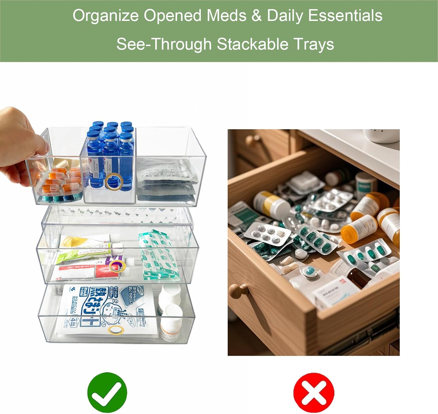 Zemalun 39 Inch Narrow Medicine Cabinet Organizer 3-Tier Stackable with Adjustable Drawers