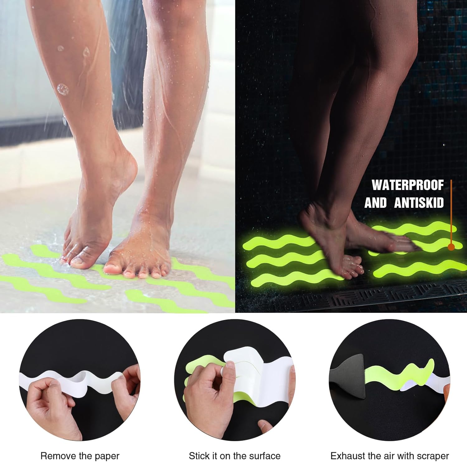 Anti-Slip Shower Stickers 24 PCS for Bathtub and Stairs