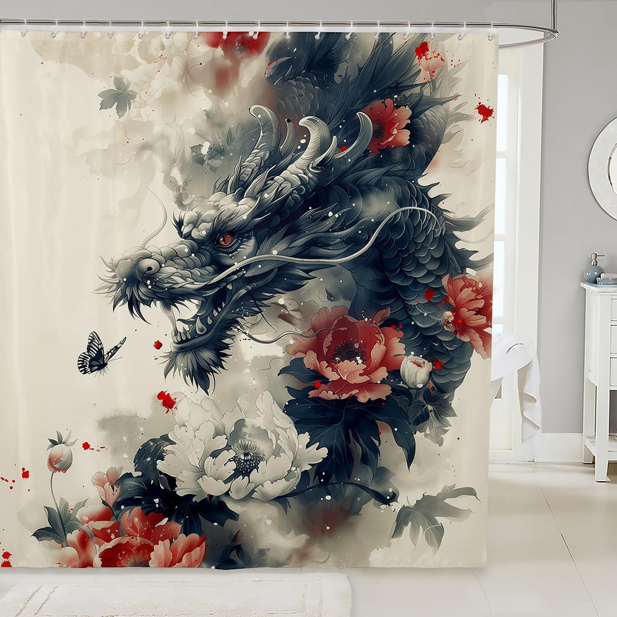 Erosebridal Floral Dragon Shower Curtain Set
