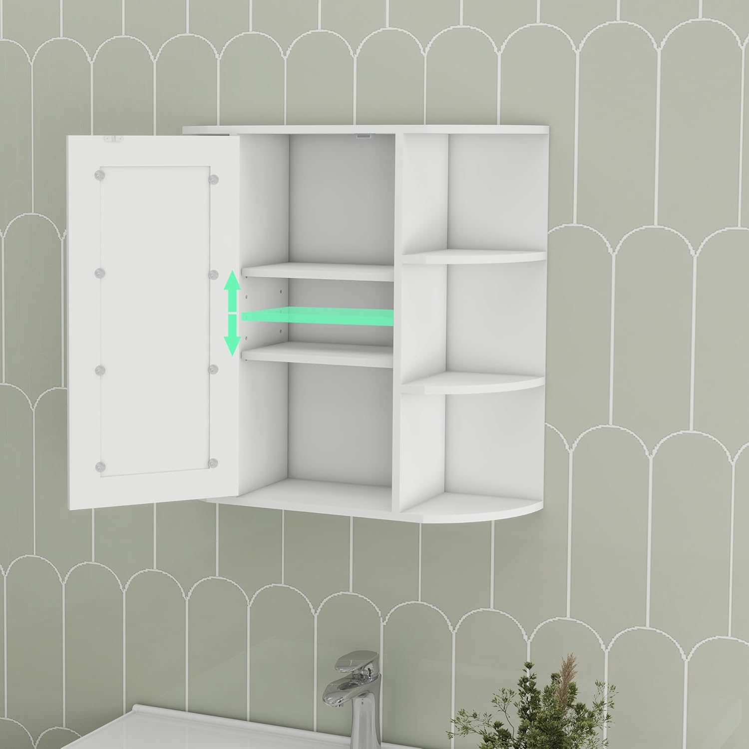 espidoo Wall Mounted Medicine Cabinet with 6 Open Shelves and 3 Adjustable Shelves