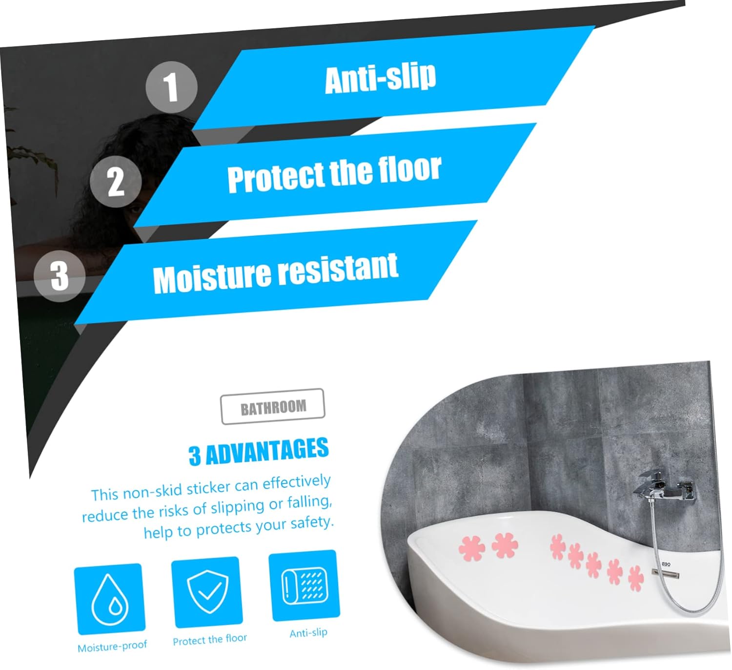 Ciieeo Non-Slip Bathtub Stickers 1 Set Anti-Skid Adhesive
