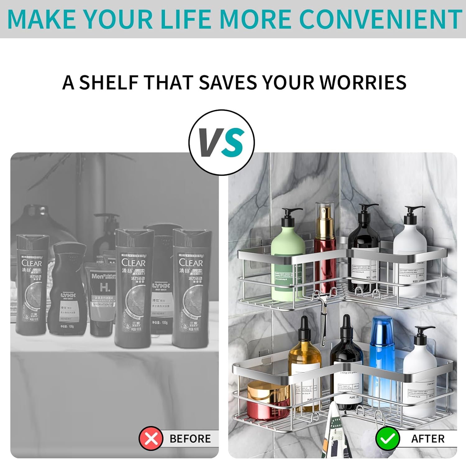 Yazoni Shower Caddy 2-Pack Corner Shelf Silver