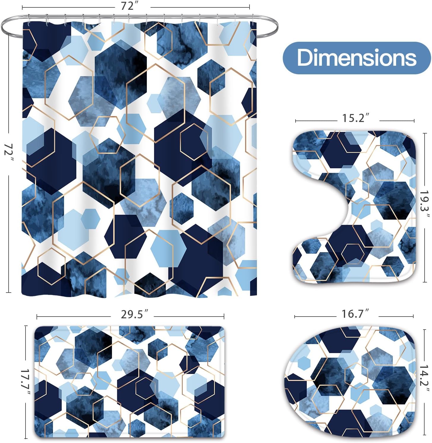 Litabel 4 Pcs Navy Blue Modern Geometric Bathroom Set