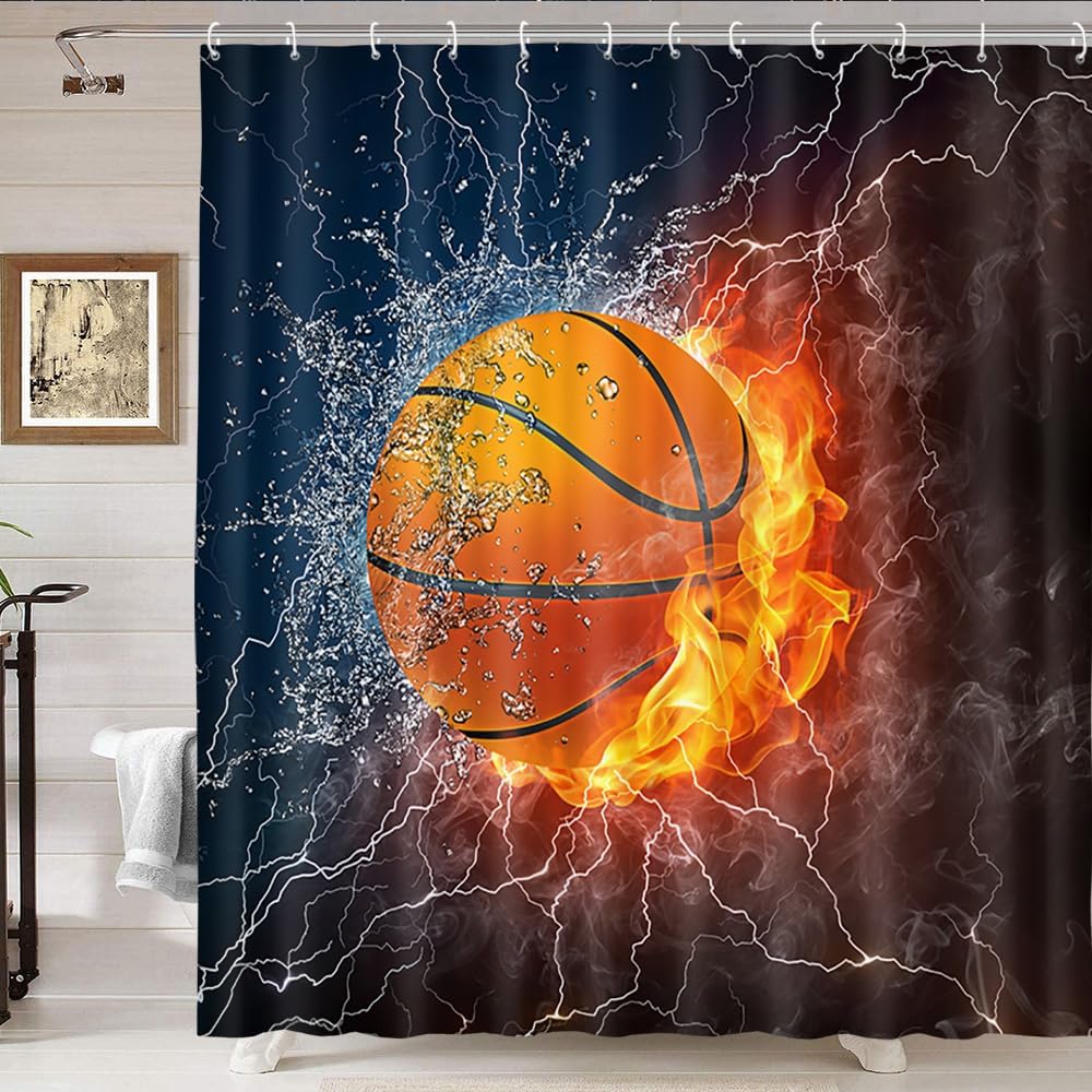 Shocur Sports Shower Curtain Set 72x72 Inches with 12 Hooks