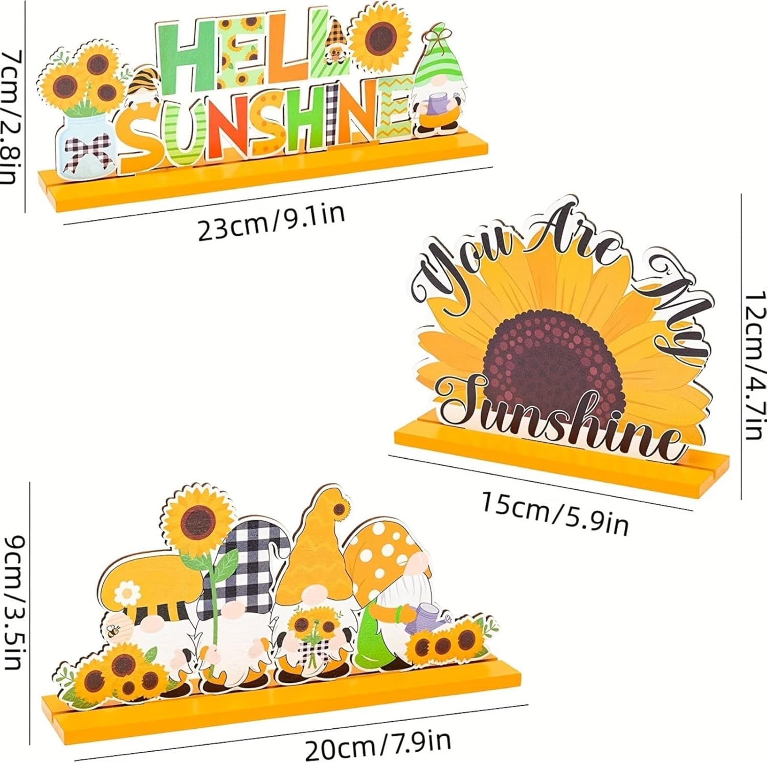 Wooden Summer Sunflowers Decor Statues 6pcs Set