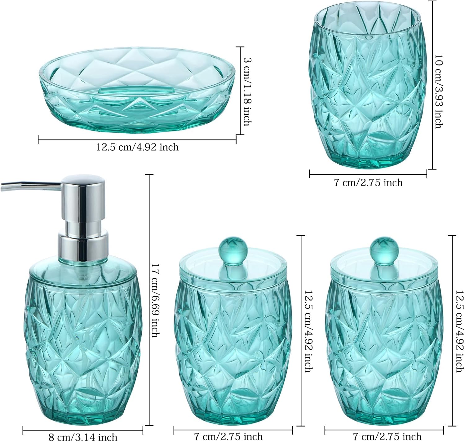 Teal Blue 5pcs Bathroom Accessory Set - Modern Decor