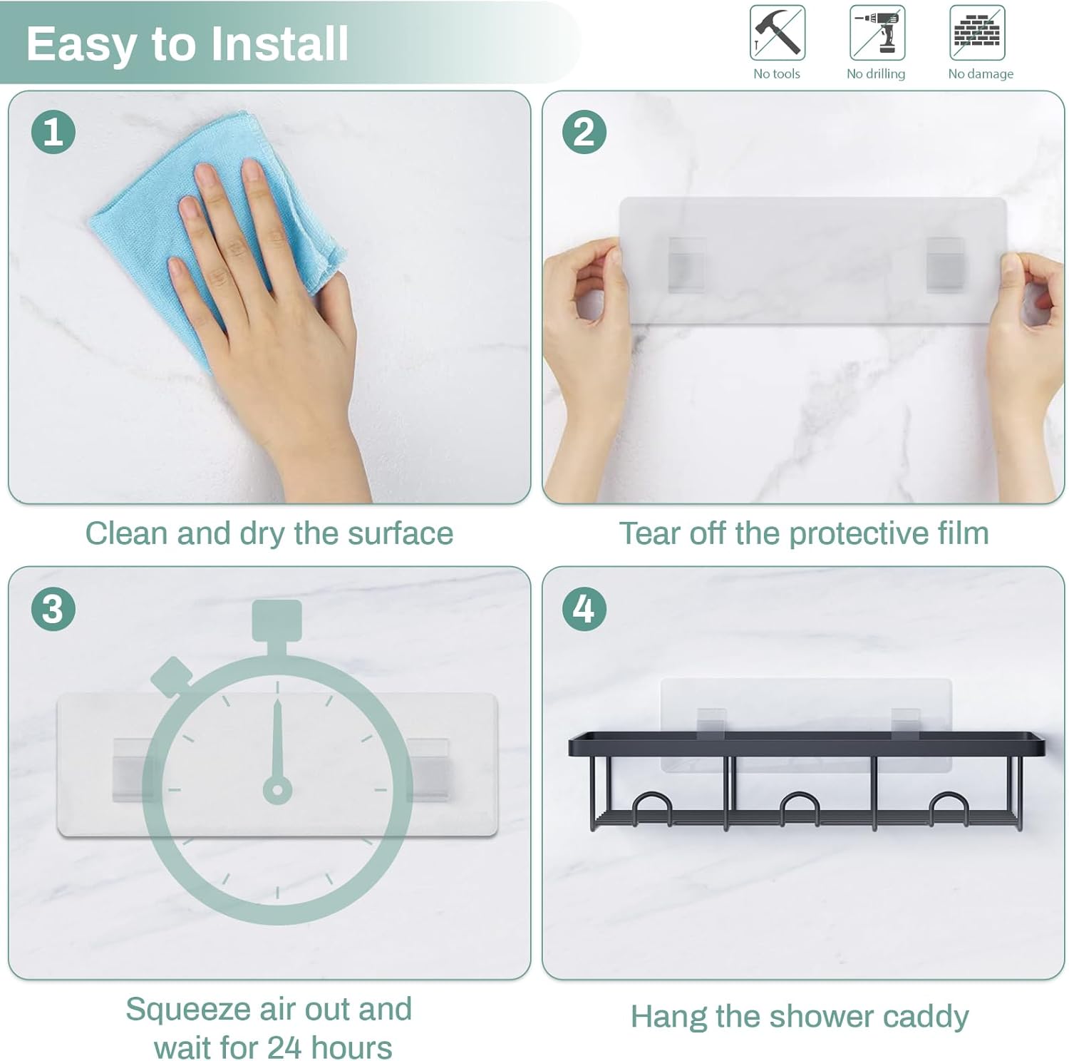 Oasiteege 2 Pack Black Shower Shelves Organizer