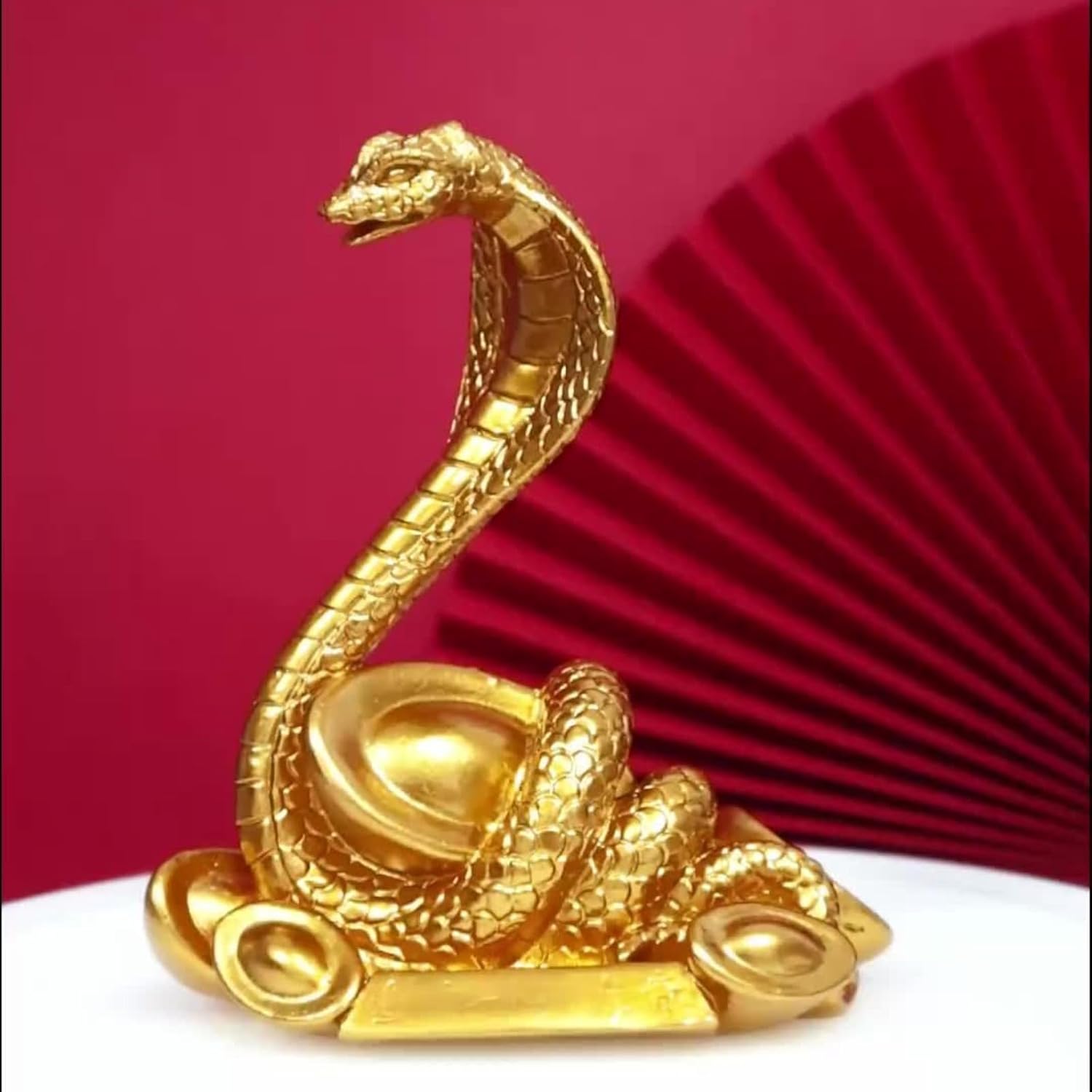 Traditional Golden Snake Figurine Resin Sculpture