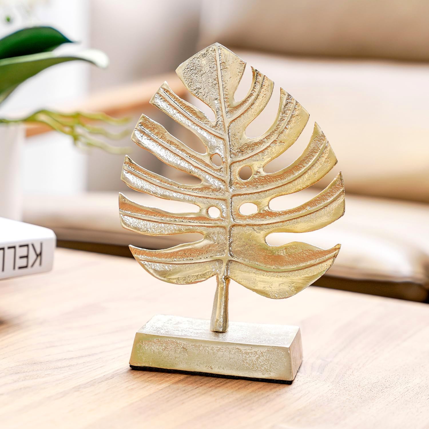 MyGift Brass Tone Palm Leaf Modern Art Sculpture Decor