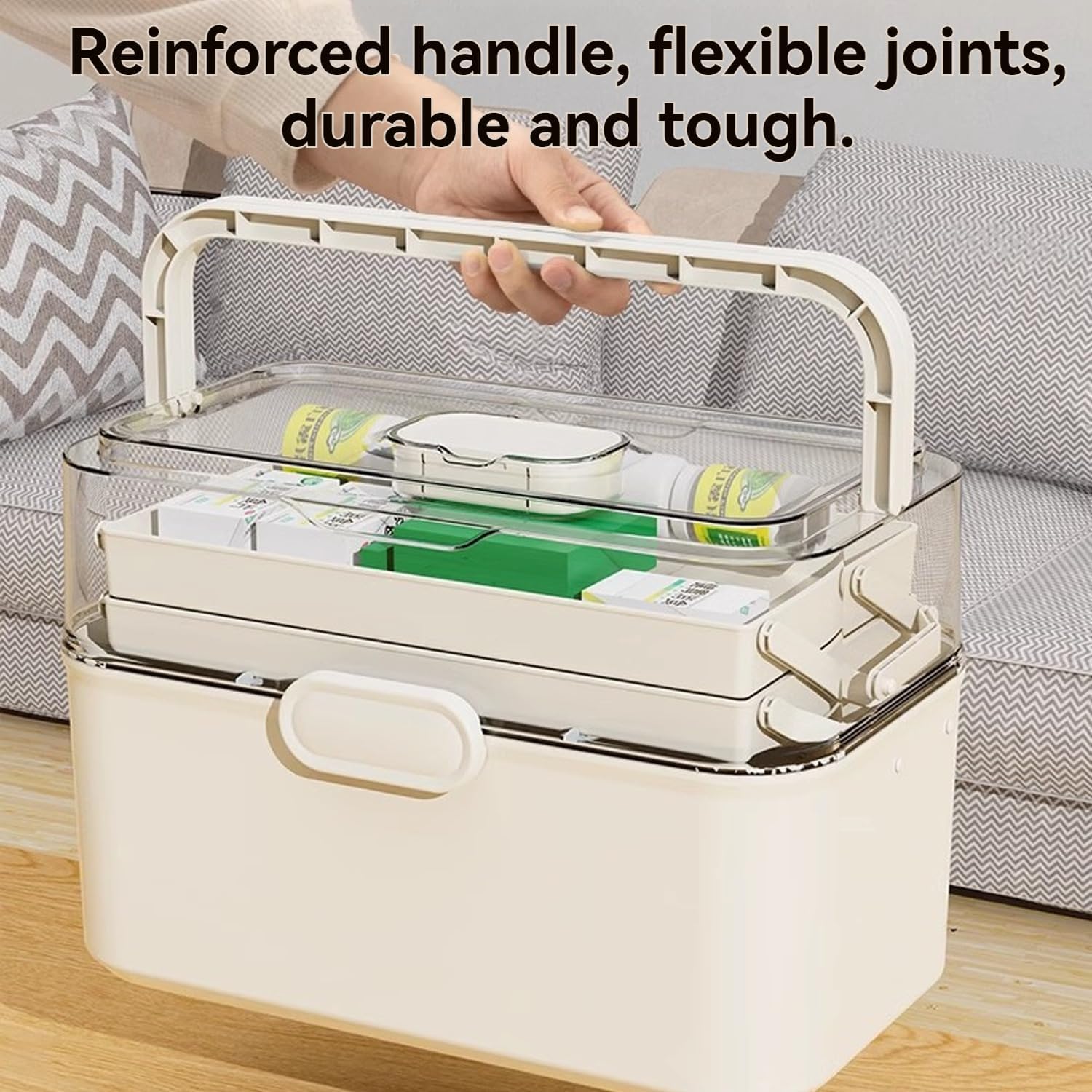 3-Tier Medicine Cabinet with Handle and Clear Lid