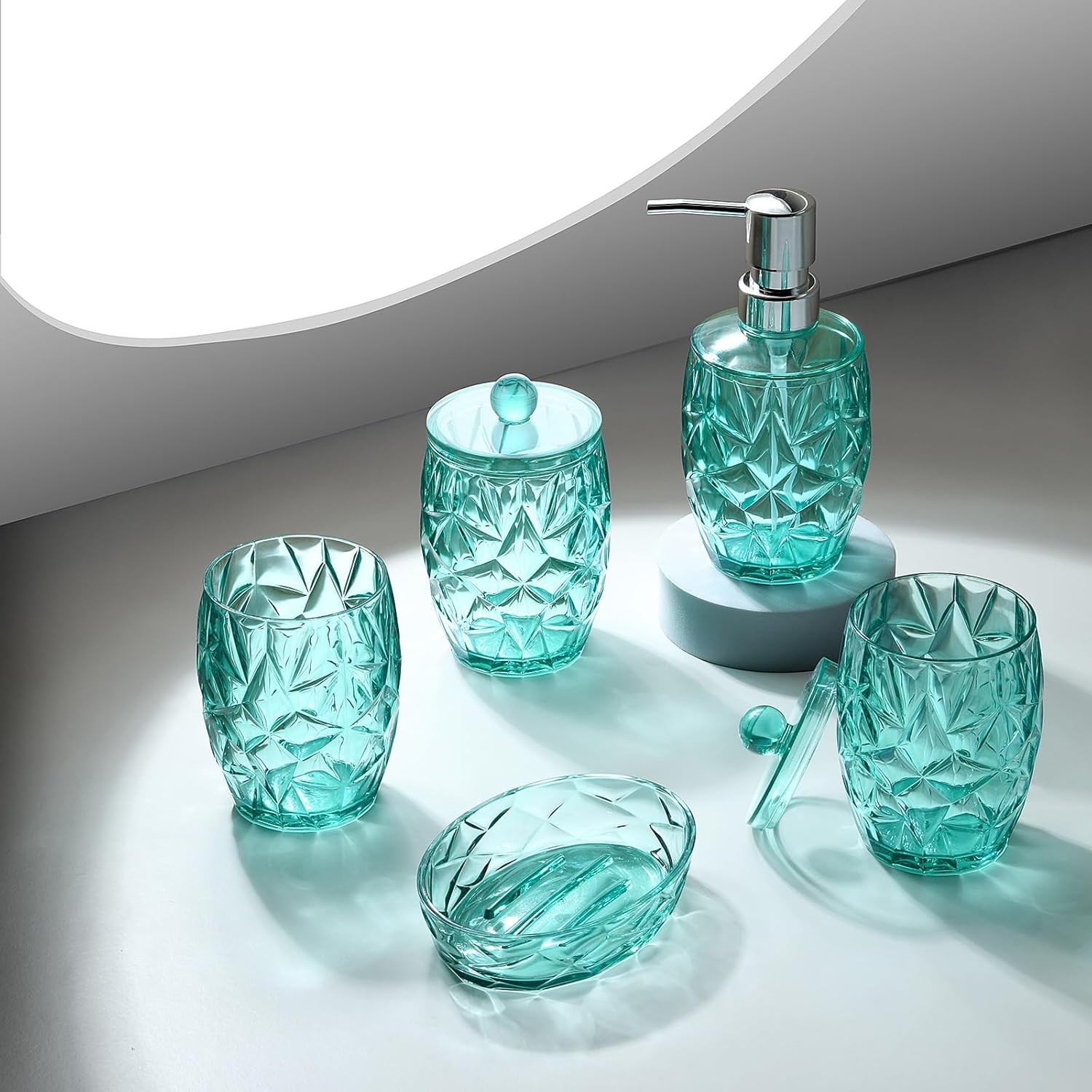 Teal Blue 5pcs Bathroom Accessory Set - Modern Decor