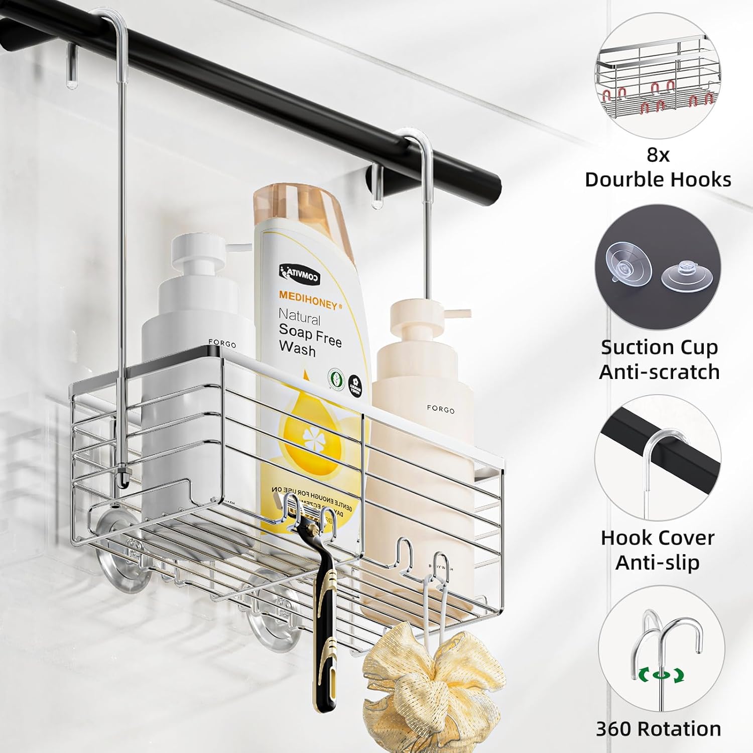 SHANSHUI Shower Caddy with 304 Stainless Steel Hooks