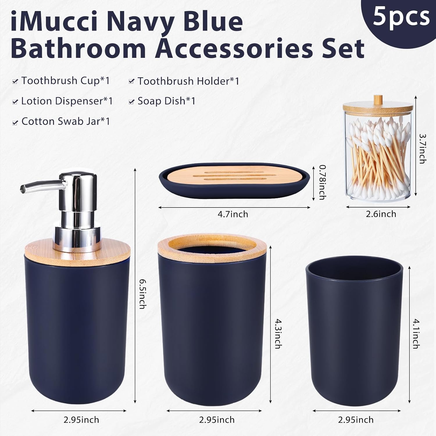 iMucci 5 Piece Bathroom Accessories Set Navy Blue