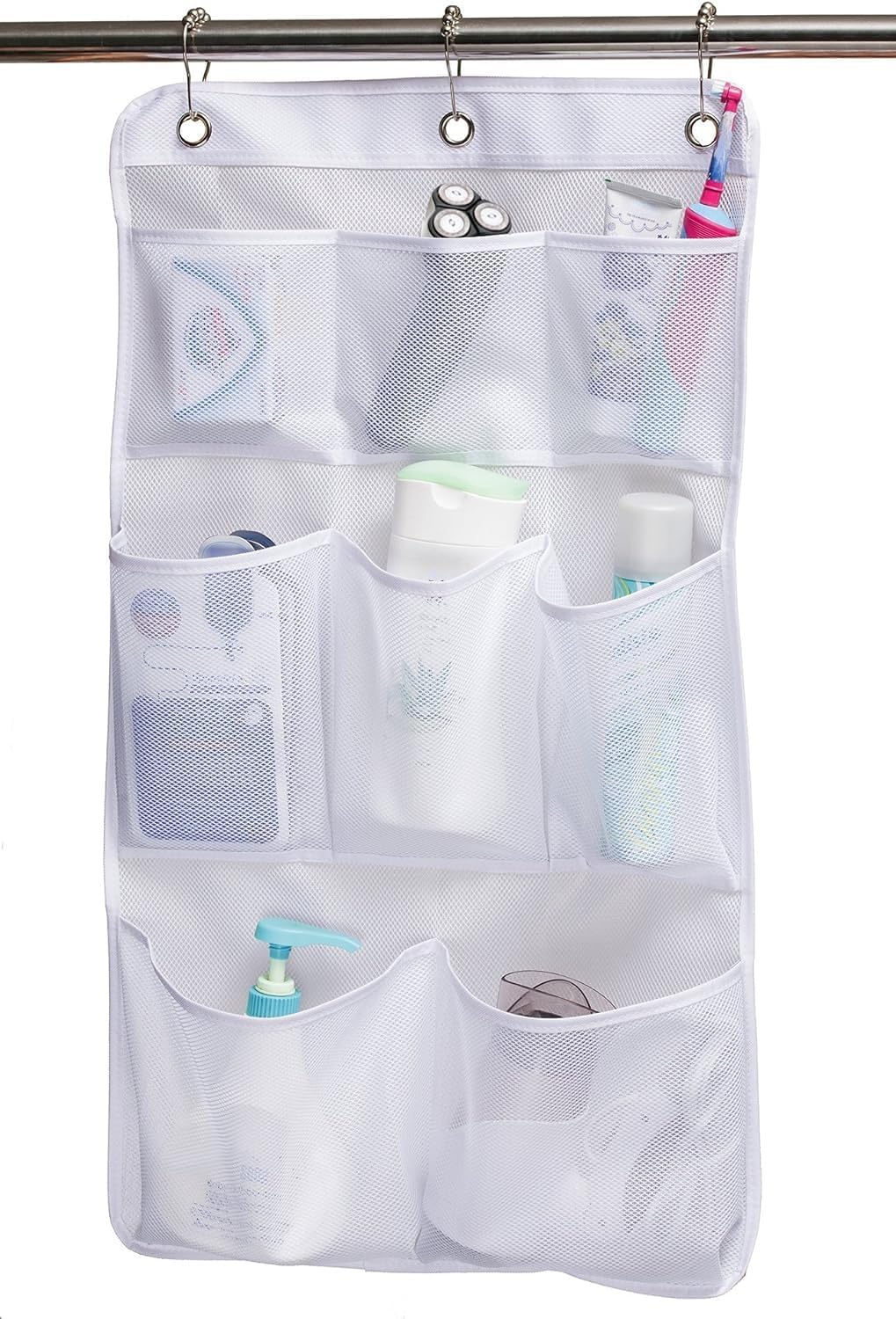 KIMBORA 8-Pocket Mesh Shower Caddy with 3 Rings