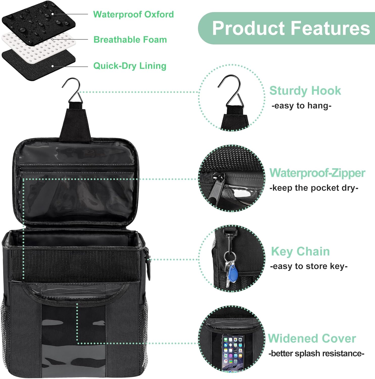 Portable Shower Caddy with Large Capacity and Quick Dry Design Black
