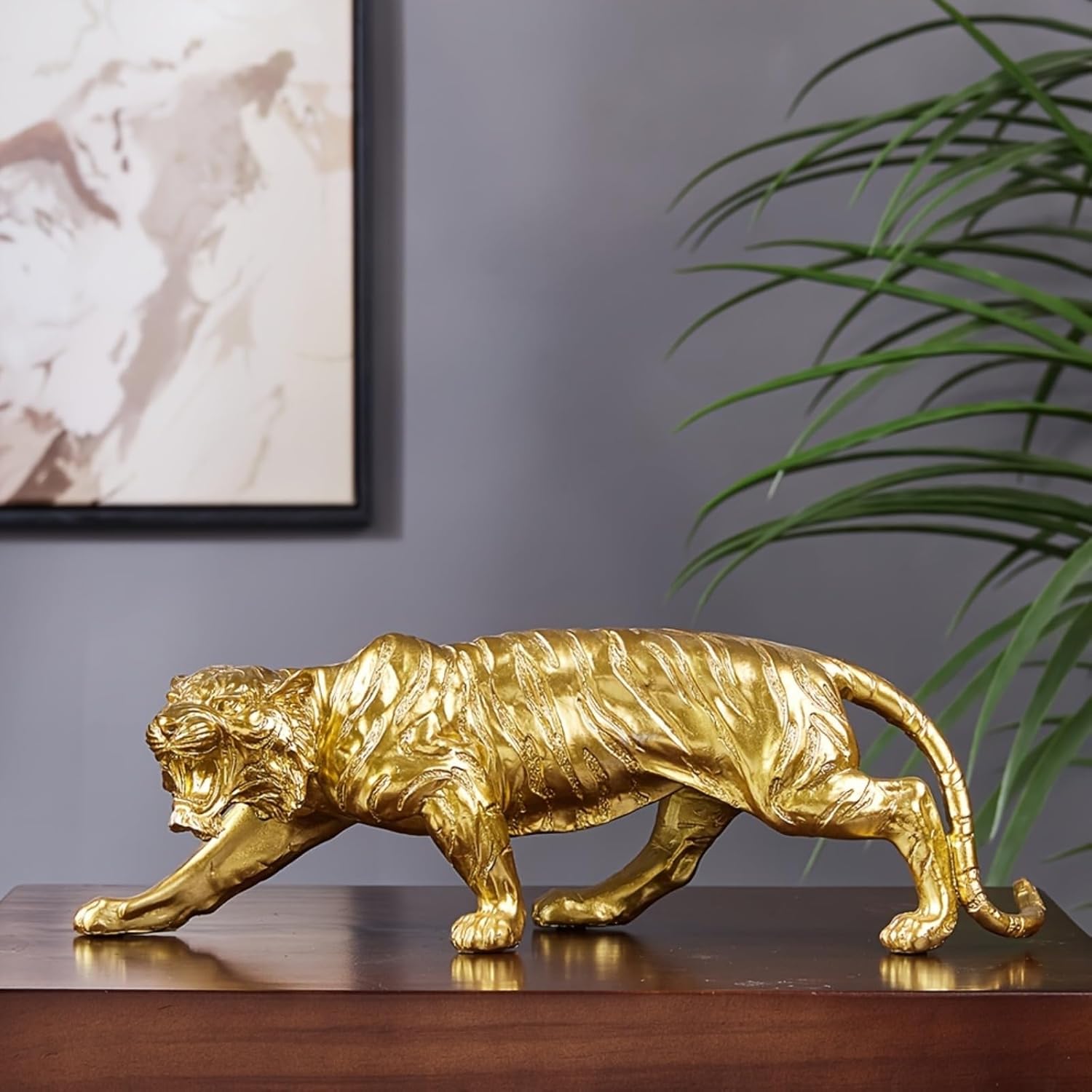 Premium Resin Golden Tiger Statue for Home Decor