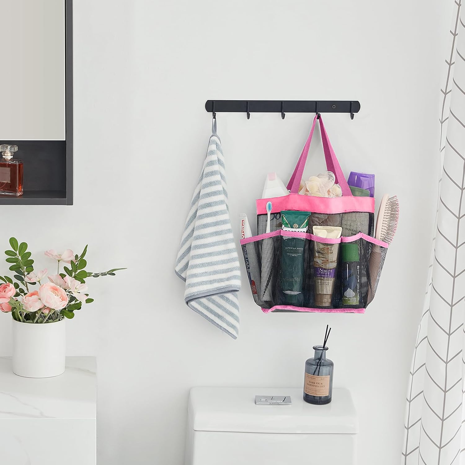 Lifewit Mesh Shower Caddy with 7 Pockets - Pink