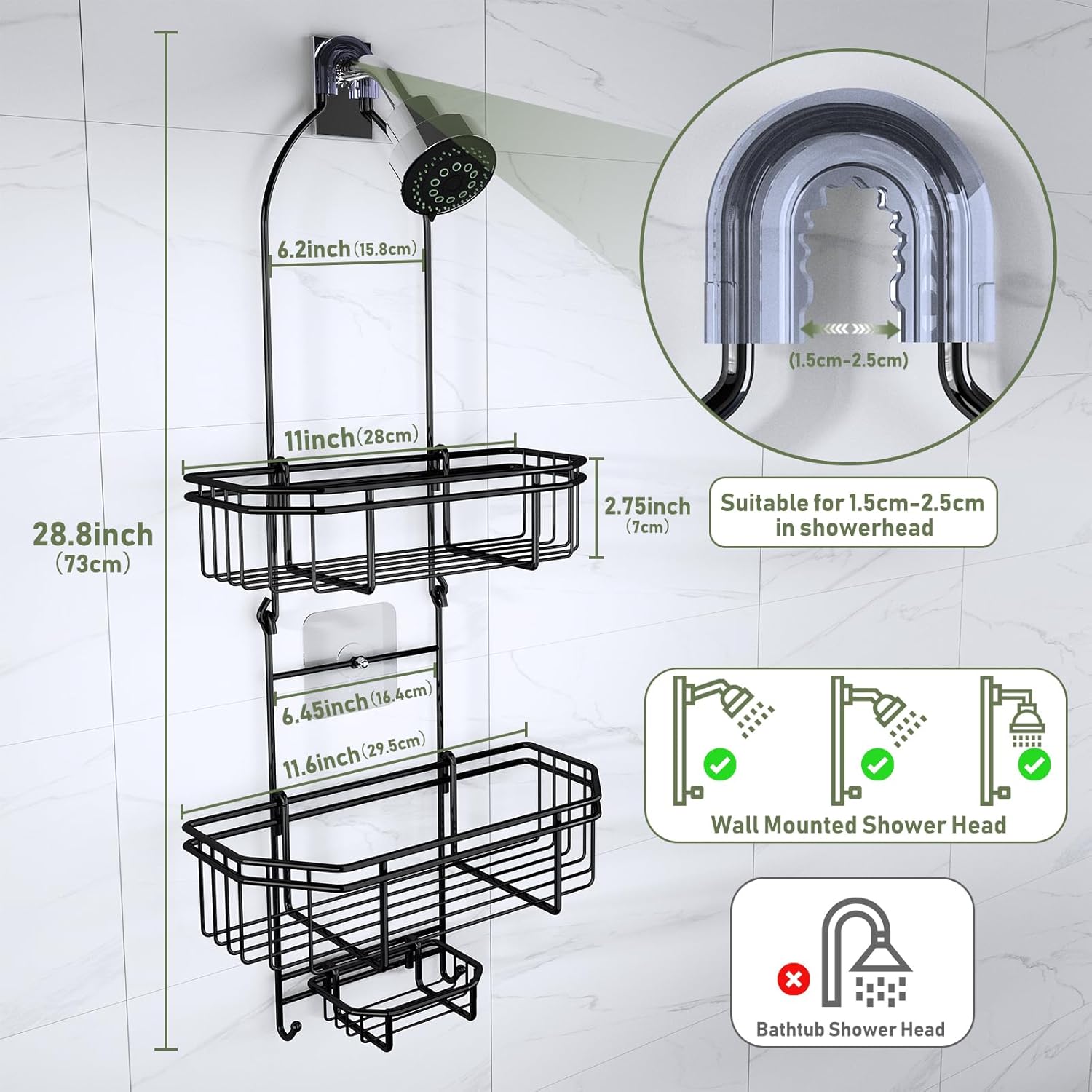 WXCGX Hanging Shower Caddy with 2 Baskets and Hooks