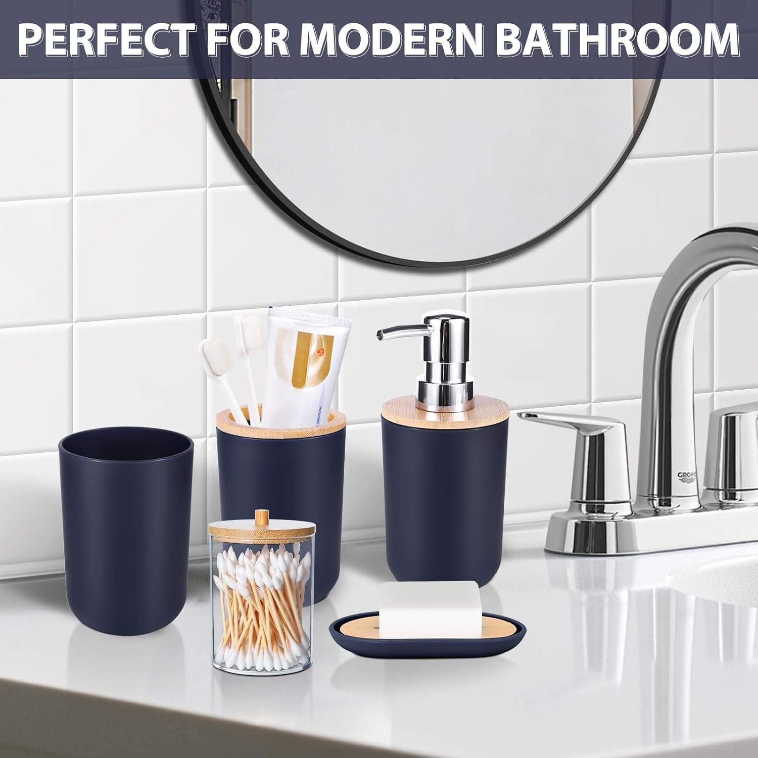 iMucci 5 Piece Bathroom Accessories Set Navy Blue