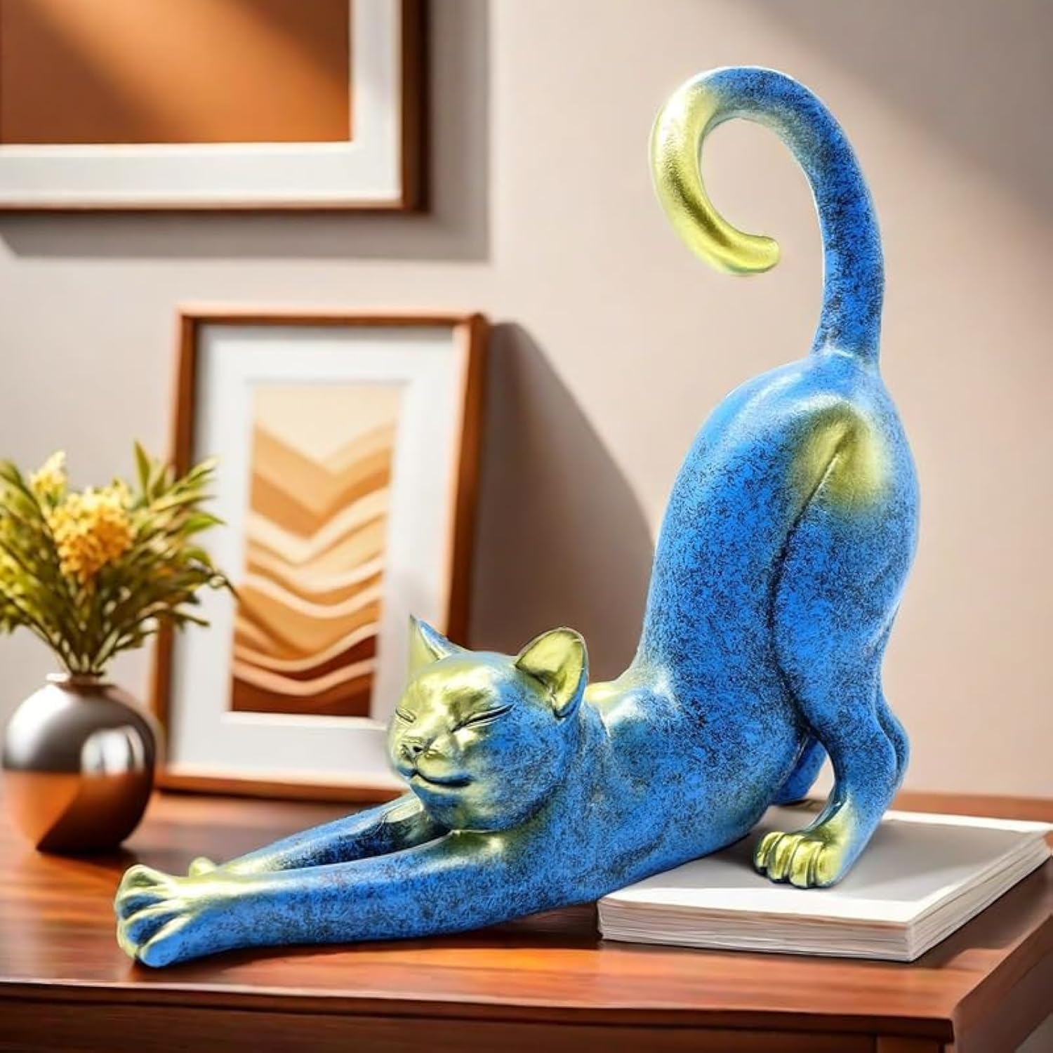 SHTWX Cat Stretching Statue Figurine Sculpture