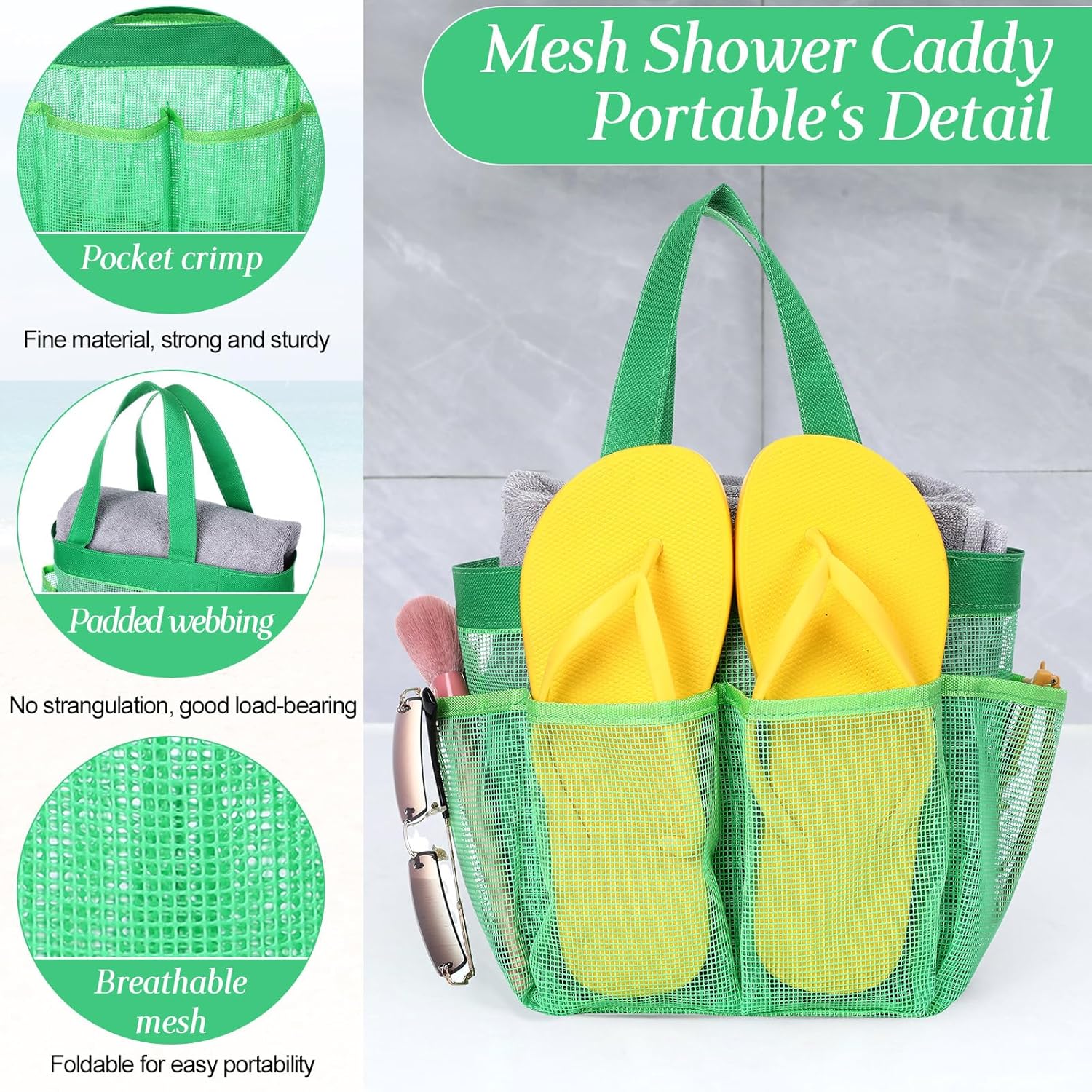 Hillban 4 Pcs Mesh Shower Caddy with 8 Pockets
