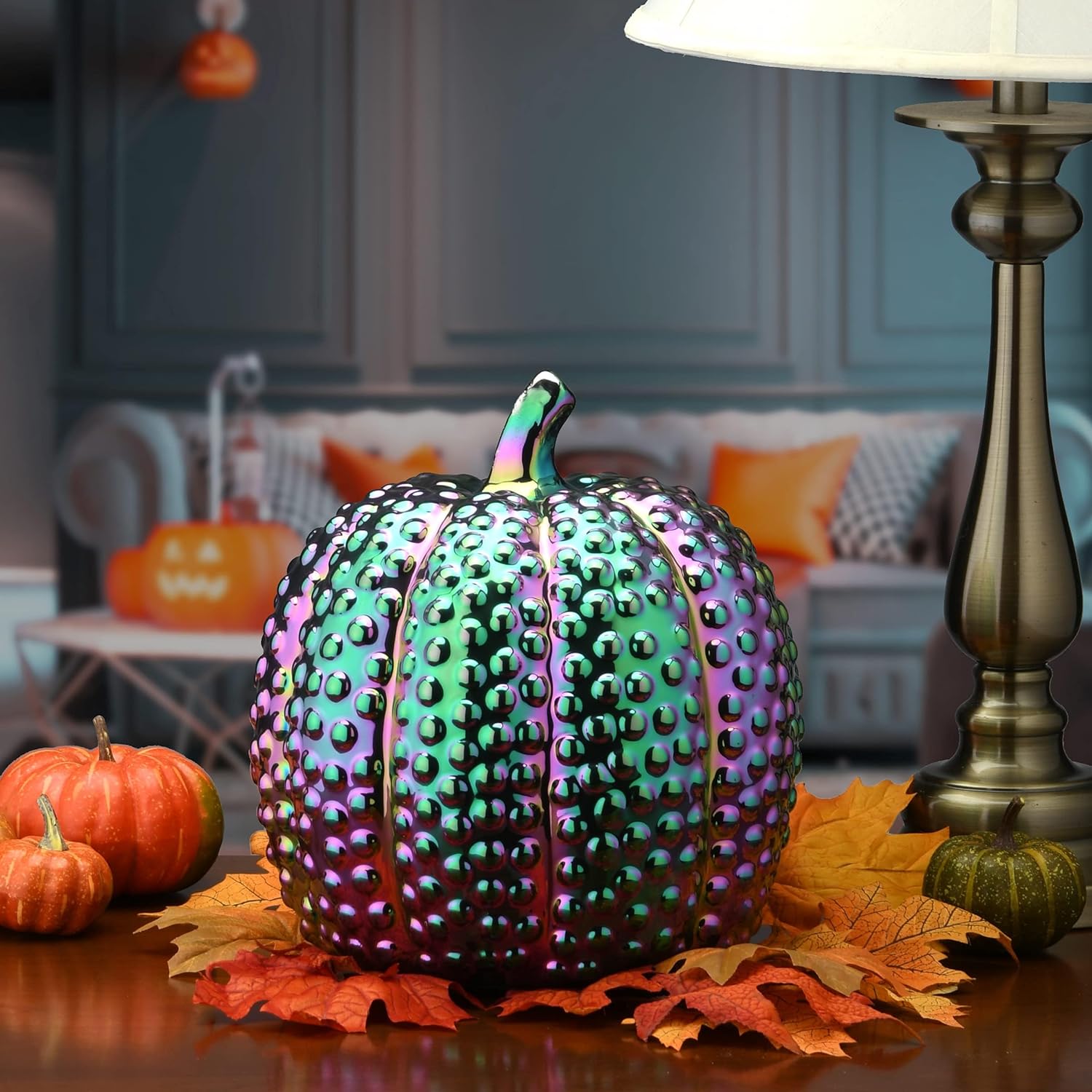 Iridescent Pumpkin Decoration 10 Inches Halloween