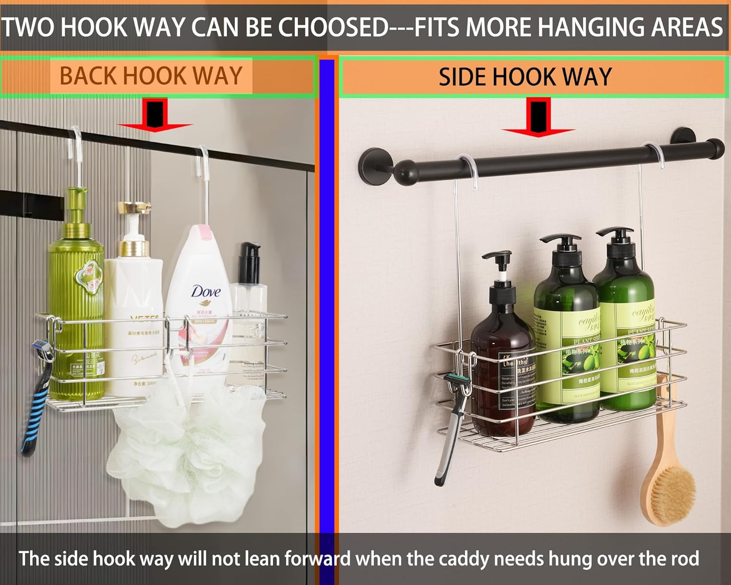 Seltomer 360 Swivel Shower Caddy with Hooks and Large Basket